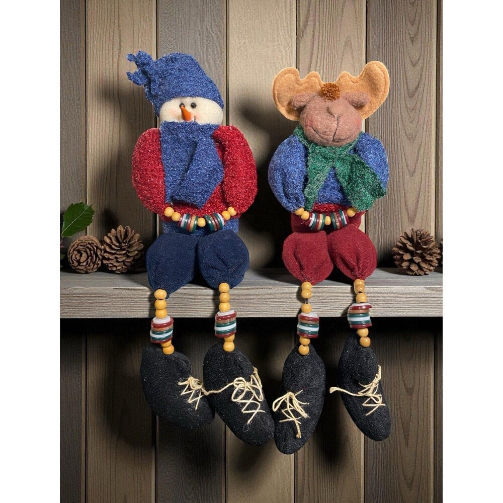 Crazy Mountain Snowman & Moose Shelf Sitter Hinged Limbs Holiday Decor